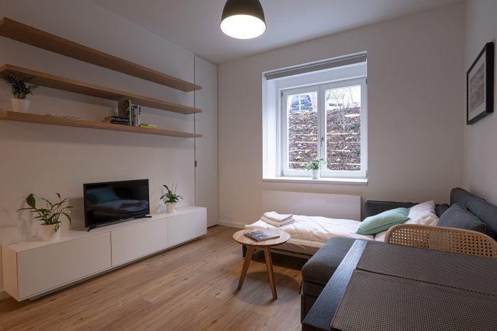 For rent modern furnished studio apartment 1+kk in Prague 6 close to Evropská Street.