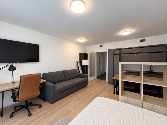 Pronájem bytu 1+kk s velkou terasou residence Bohdalecké kvarteto na Praze 4, Michle